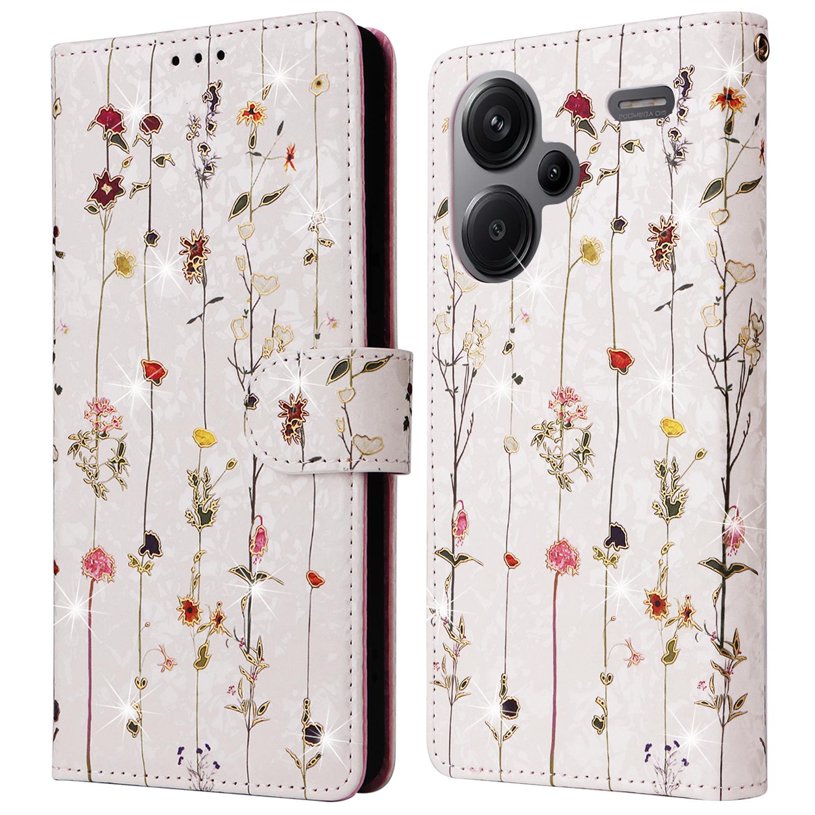 

Для Xiaomi Redmi Note 13 Pro+ 5G кожаный лакированный чехол для телефона с блокировкой RFID Small Flower