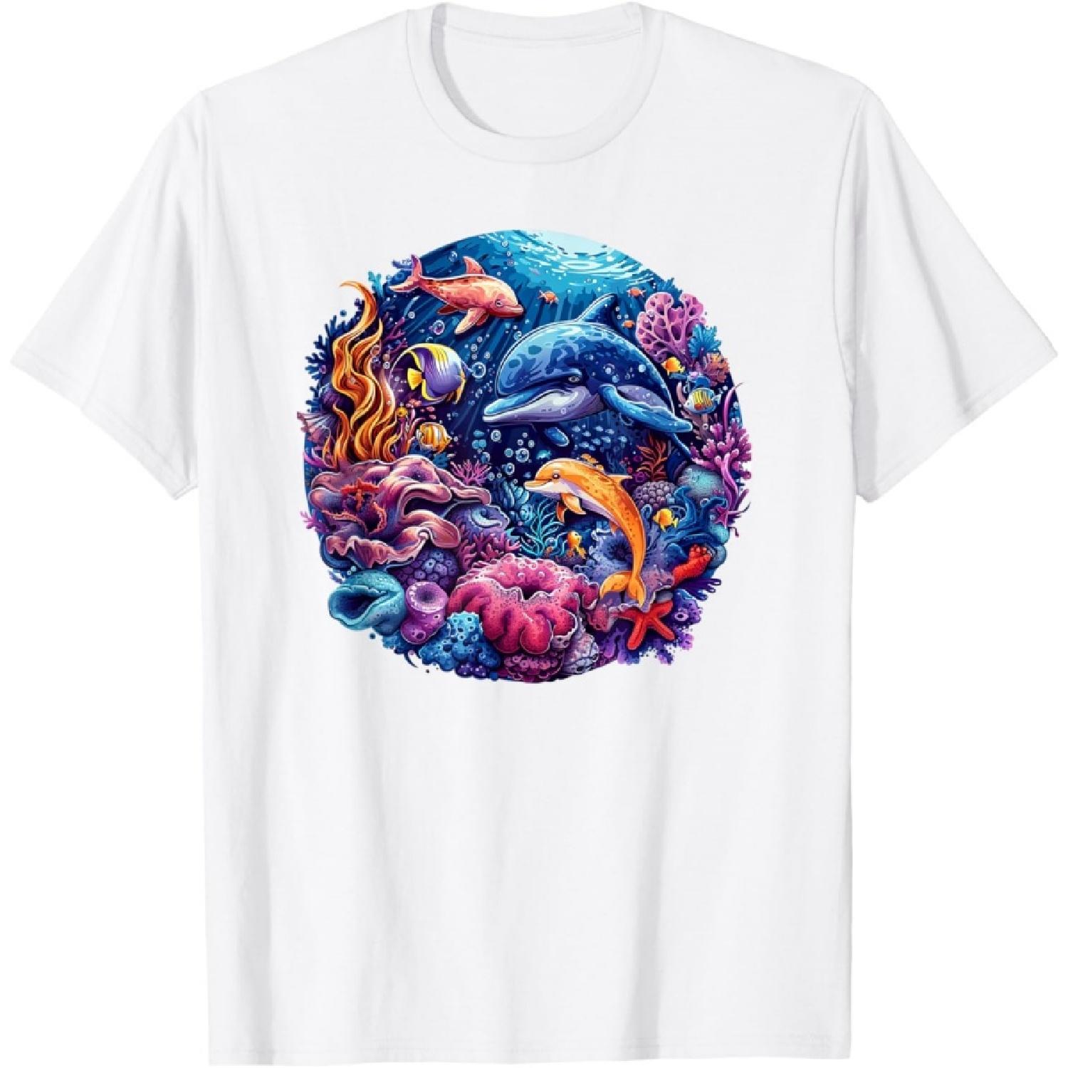 Underwater World with Coral and Dolphins T-Shirt S