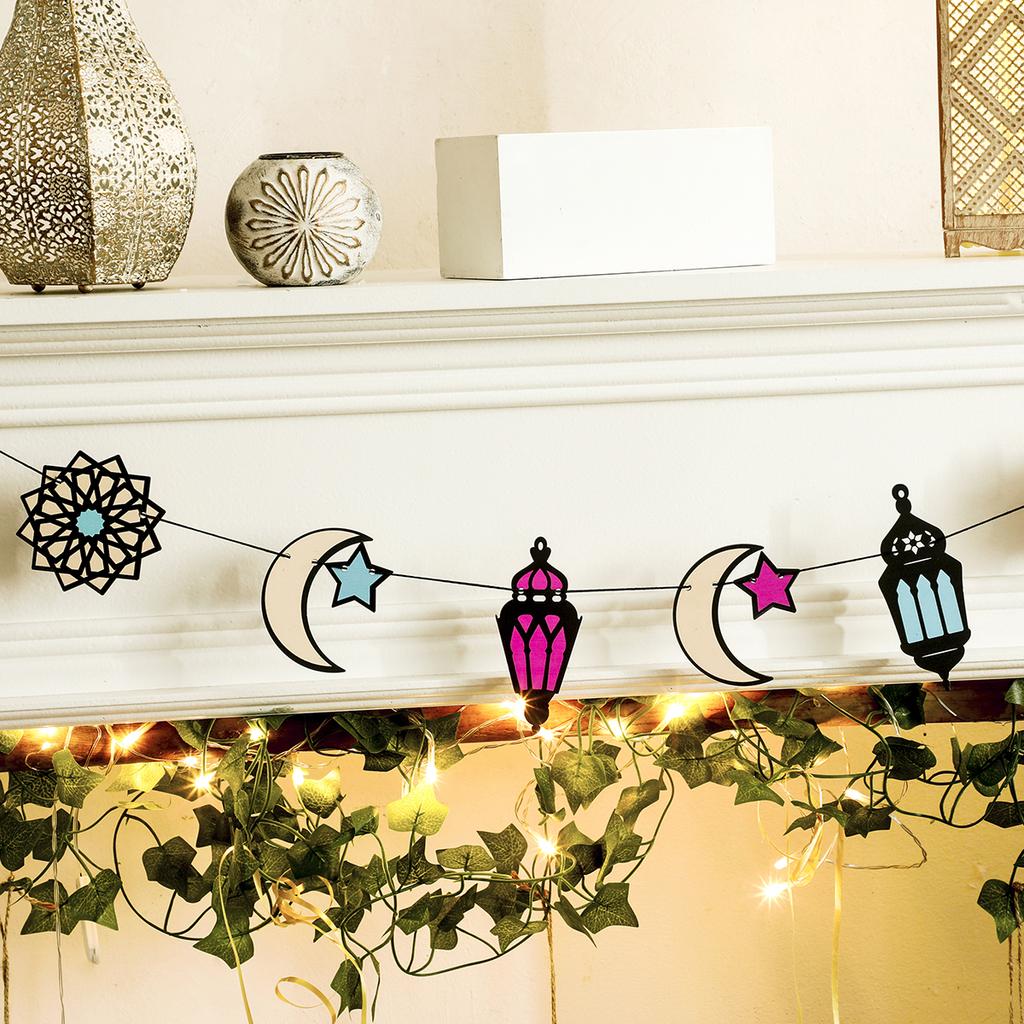 Eid Lantern Moon Star Banner Islamic Muslim Festival Wall Decor Ramadan Kareem Geometric Design Garland Home Party Supplies Gift