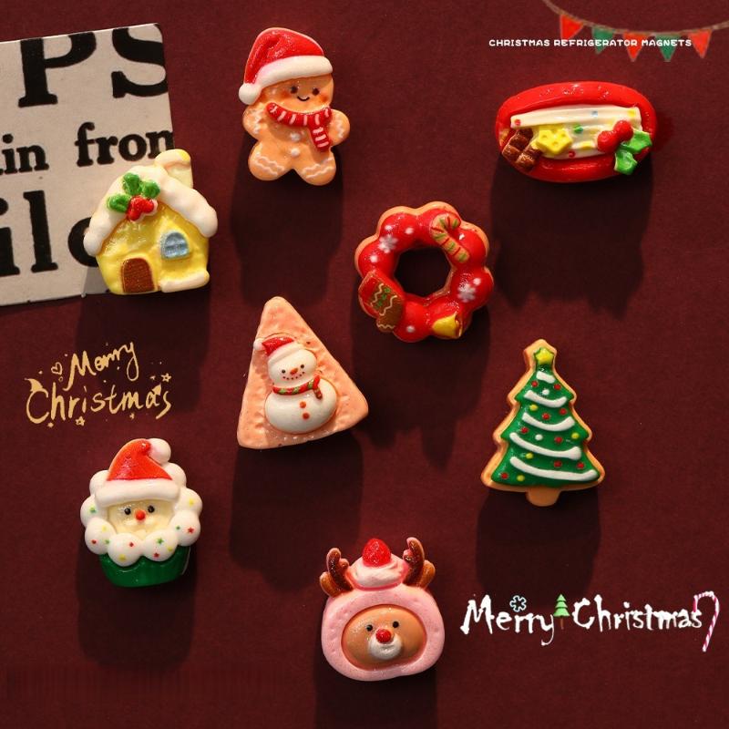8/9 Stück Harz Weihnachts-Kühlschrankmagnete Cartoon Weihnachtsmann Schneemann Weihnachtsbaum Kühlschrankmagnet Dekorationen Neujahrsgeschenk