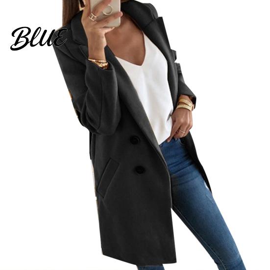 Solid Color Fashion Overcoat Coat Slim Fit Sleeve Lapel Women Long Pocket Button