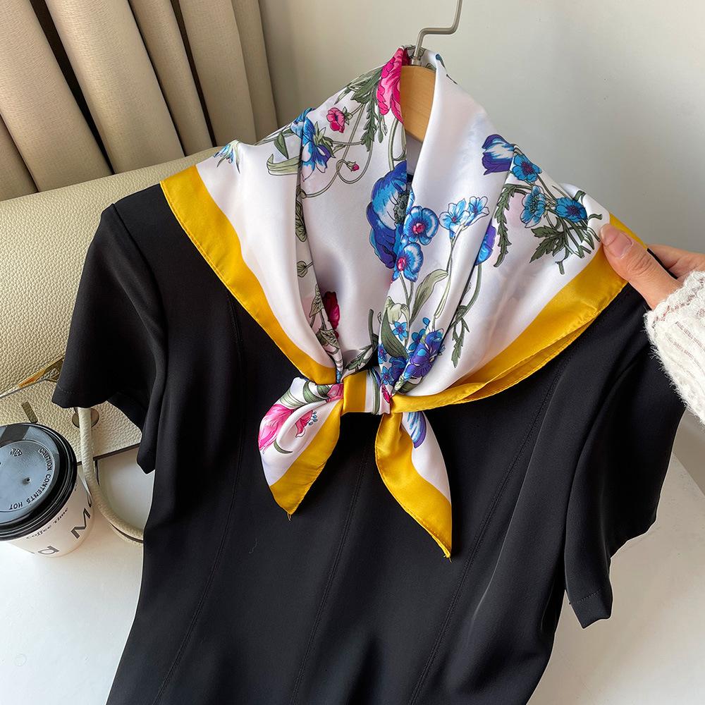 Magnolia silk scarf women's neck scarf simulation silk new small square scarf sweet printed scarf shawl sun protection