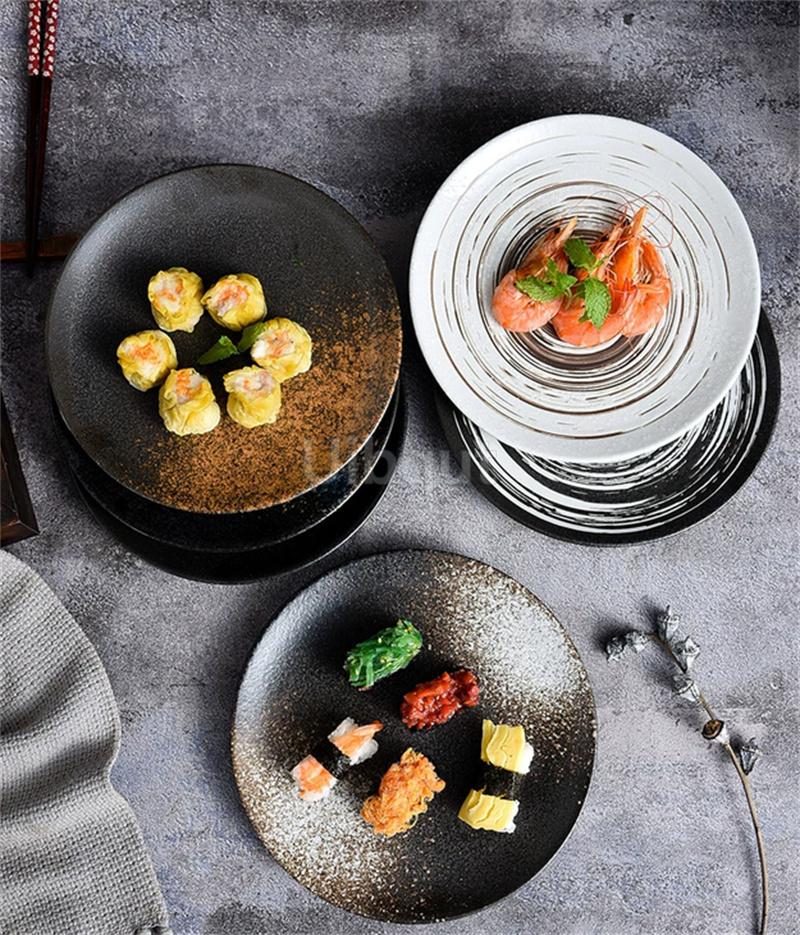 6 7 8 9 10 Inchs Retro sushi Disc Restaurant Steak Plate Japanese style Ceramic Flat Disk Western round Pasta Tray tableware