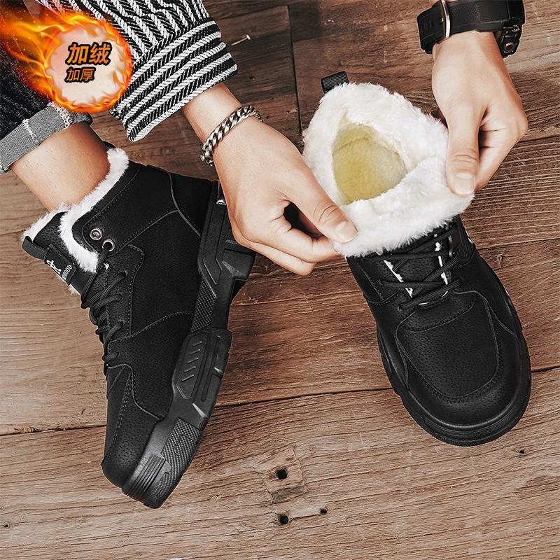 2025 Warm Fur Snow Boots for Men Plush Leather Work Shoes Mens Skateboard High Top Platform Casual Sneaker Thick Bottom Flats