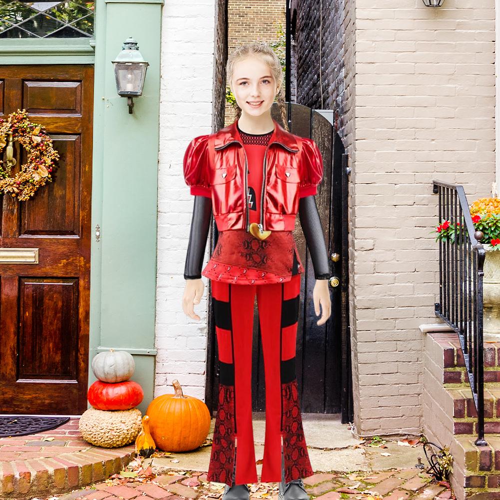 Girl Rise of Red Costume with Jacket Top Pants and Wig Princess Dress Up Bridget Costume Halloween Party Clothes