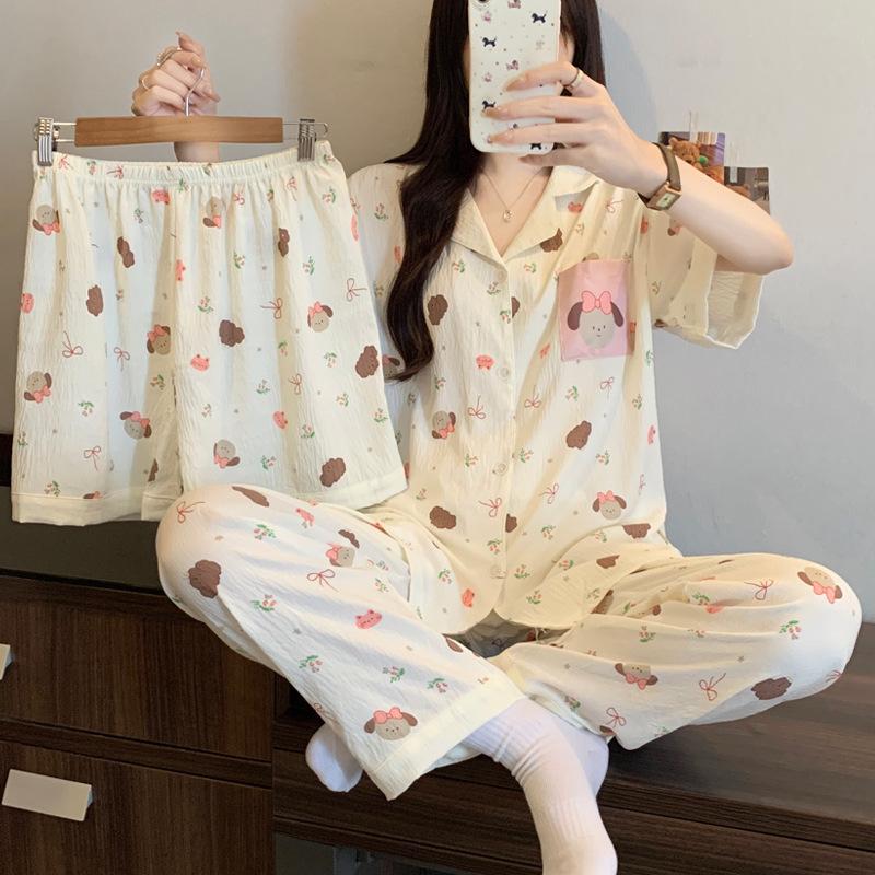 Cloud Cotton Three-Piece Summer Cute Fresh Puppy Short-Sleeved Loose Loungewear Can Be Worn Outside