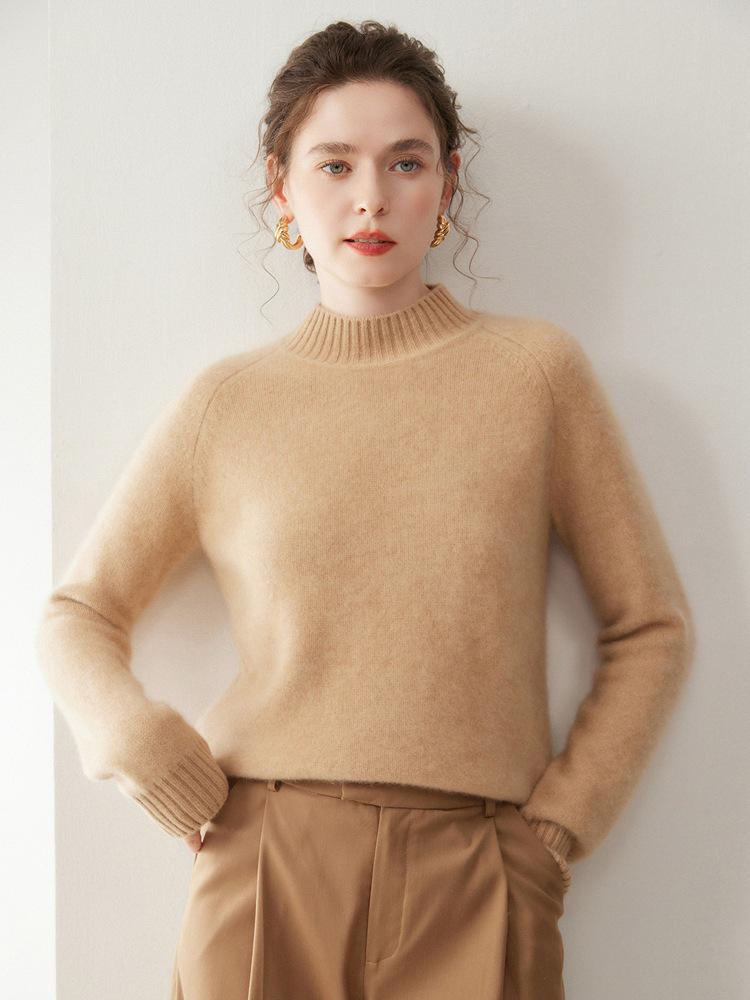 Women's Thickened Cashmere Sweater: Autumn/Winter Half-High Collar, Loose Knit, Versatile Fashion Pullover.