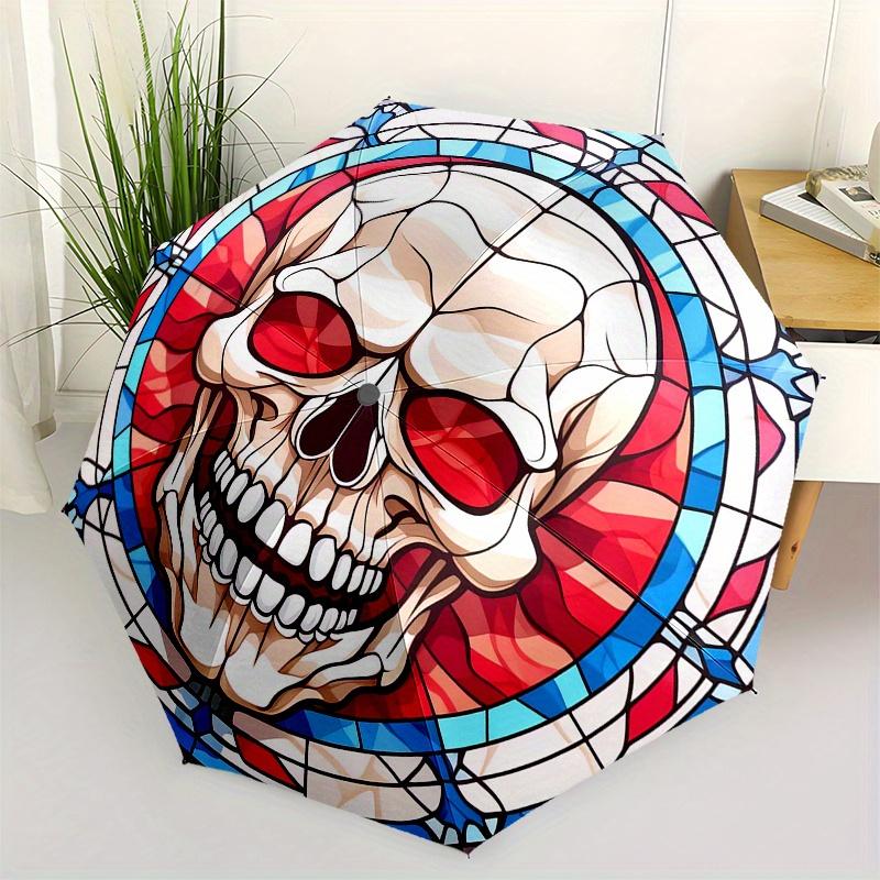 

Stained Glass Skull Wall Art Decor - Gothic Home Decoration, Unique Christmas Gift Idea for Halloween or Birthday Umbrella, Ha