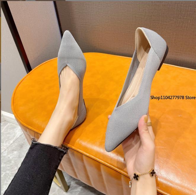 Fashion Spring and Autumn Flat Shoes Fashion Leisure Women's Flat Shoes Loafers Pointed Knitting Elastic Comfortable Boutique Shoes 43