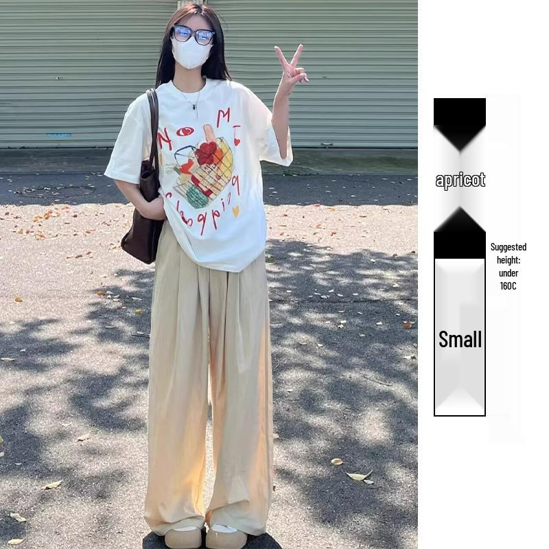 Petite Ice Silk Wide-Leg High Waist Summer Pants for Women