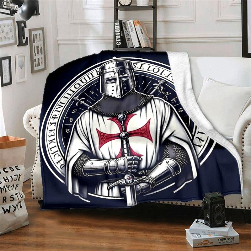 1pc Blanket Knights Templar Print Design, Lightweight Blanket for Sofa, Bed- Soft &Warm, Gift for All Seasons like Christmas, Halloween