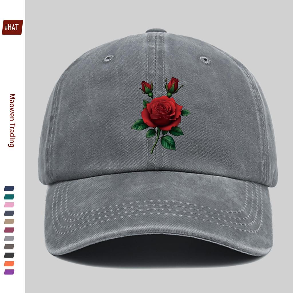 Pc Red Rose Green Leaf Print Baseball Cap for Women Men Adjustable Buckle Strap Lightweight Vintage Sun Hat Suitable for
