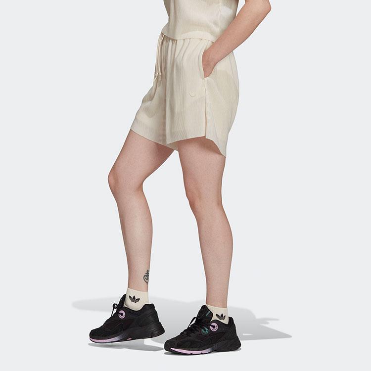 adidas Originals Tinta Unita Ricamato Micro Logo Allacciatura Sportivi Casual Pantaloncini Pantaloncini Donna Bianco HF7548