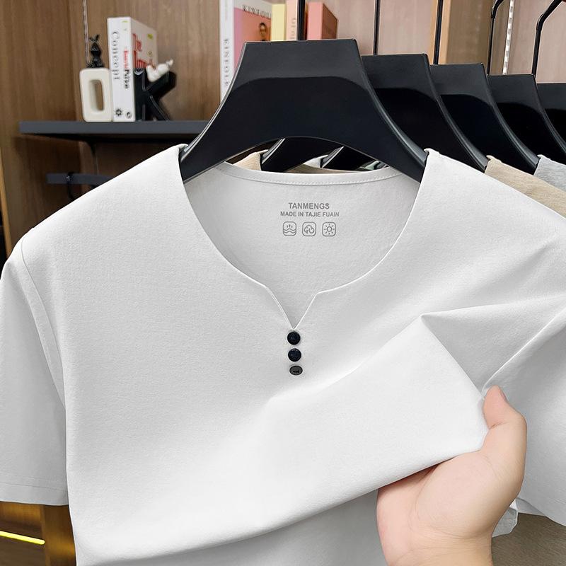 Summer V-Neck Men's Short Sleeve T-Shirt Middle-Aged & Young Fashion Casual Minimalist Short Sleeve