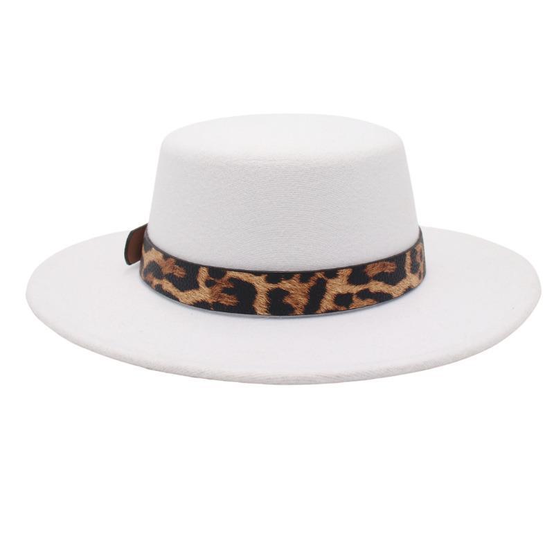 Leopard Print Jazz Hat Stage Performance Top Hat French Woolen Hat Hepburn Style Flat Top Retro Style Felt Hat