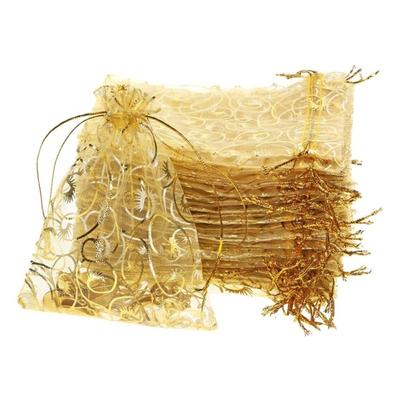 50/100pcs Organza Jewelry Pouches Wrap Gold Candy Gift Packing Bags Wedding Candy Gift Bags