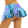 Women Low Rise Double Layered Ruffled Skirt Shiny Metallic Mini Skirt for Rave Party