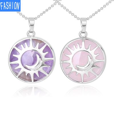 Sun Moon Round Pendant Natural Crystal Stone Necklace European And American Popular Symbol