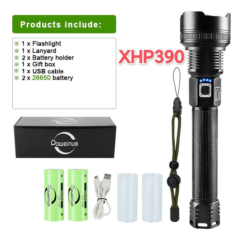 

XHP390 Высокомощные светодиодные фонарики 10000LM Перезаряжаемый мощный фонарь Сильный световой фонарь Аварийный светодиодный фонарь