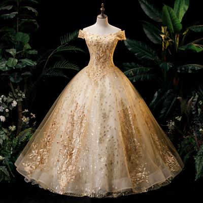 Women's Evening Dress Long Puffy Skirt Gold Long Skirt