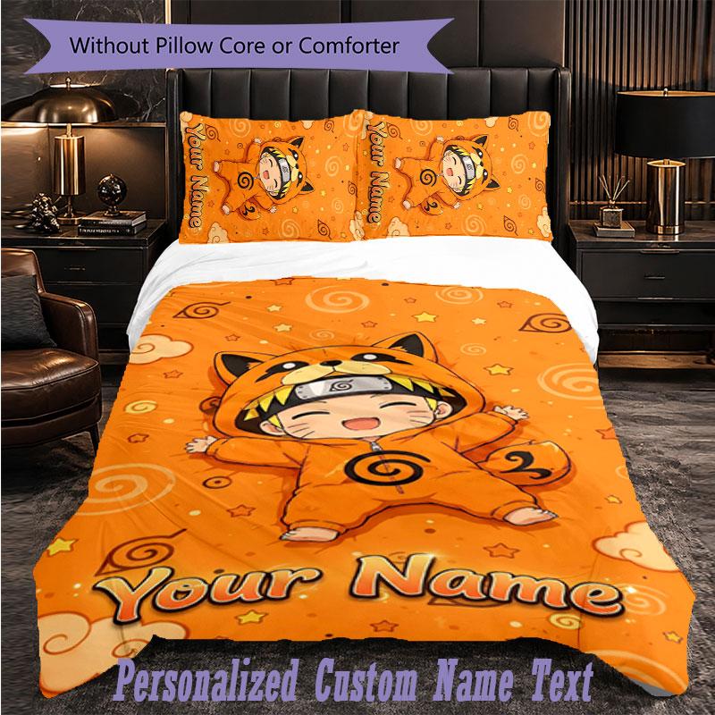 3Pcs Bedding SetNaruto Custom Text Duvet Cover Pillowcase Set Bedroom Gift