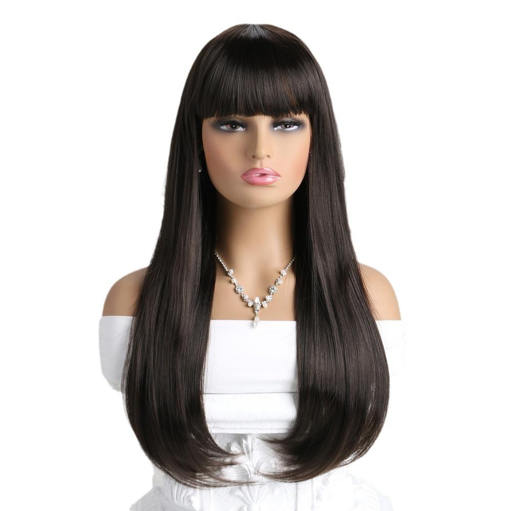 Women’s Fashion Pear-Curl Long Curly Wig Natural Look Fluffy Style Synthetic Full Cap Wig with Bangs