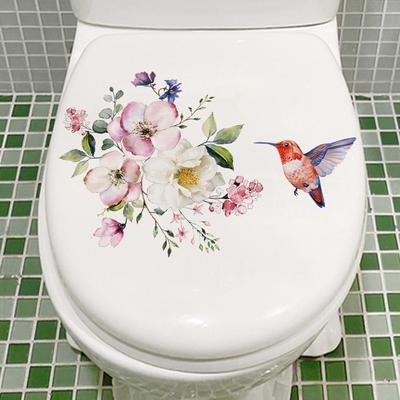 Kolibri Blume Toilettenaufkleber, Selbstklebendes Badezimmer-Dekal, Wasserdichte Vinyl-Wandkunst, Abnehmbare Dekoration für Badezimmer-Umgestaltung