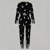 Women Crew Neck Long Sleeve Blouse And High Waist Wide Leg Trousers Two Piece Casual Suit