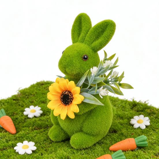 Bunny Ornament Easter Decoration with Artificial Moss Resin Core Waterproof UV-Resistant Outdoor Spring Centerpiece Decor