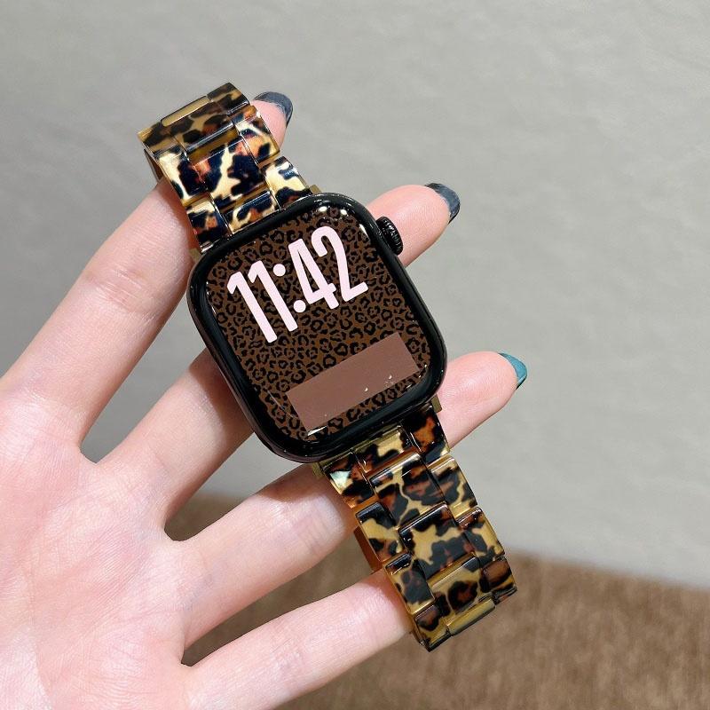 New Stylish Resin Leopard Print Strap For Apple Watch Ultra 49mm Cute Band For iWatch Series11/10/9/8/SE 42mm 46mm 45mm 40mm 41mm 44mm Women Bracelet
