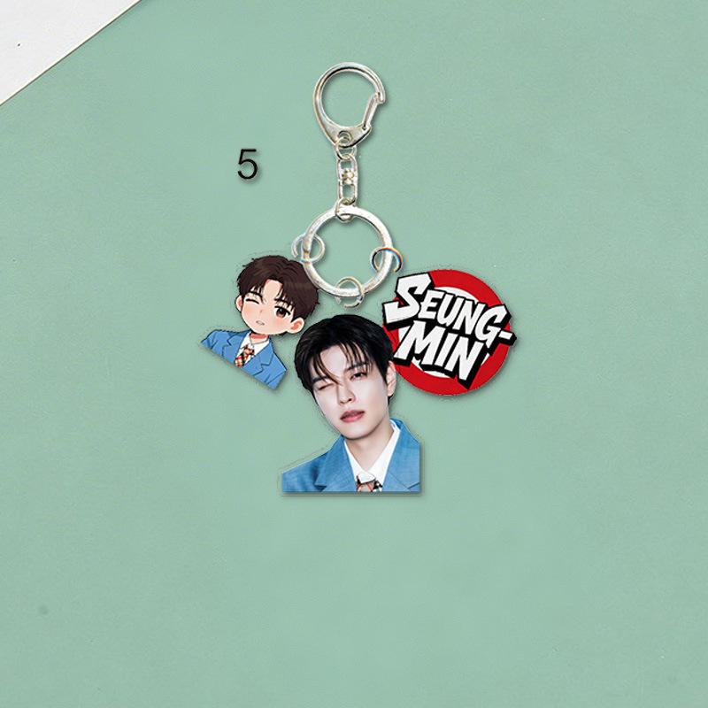 Stray Kids Porte-clés Acrylique Membre Portrait Cartoon Mignon Étiquette Nom Pendentif Charme Sac Porte-clés Support Ventilateur Marchandise Objet de Collection Cadeau