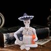 Mini Halloween Skeleton Figurines Resin Guitar/Accordion/Violin Player Skeleton Statue Halloween Collectible Decoration for Home Office Desk Decor