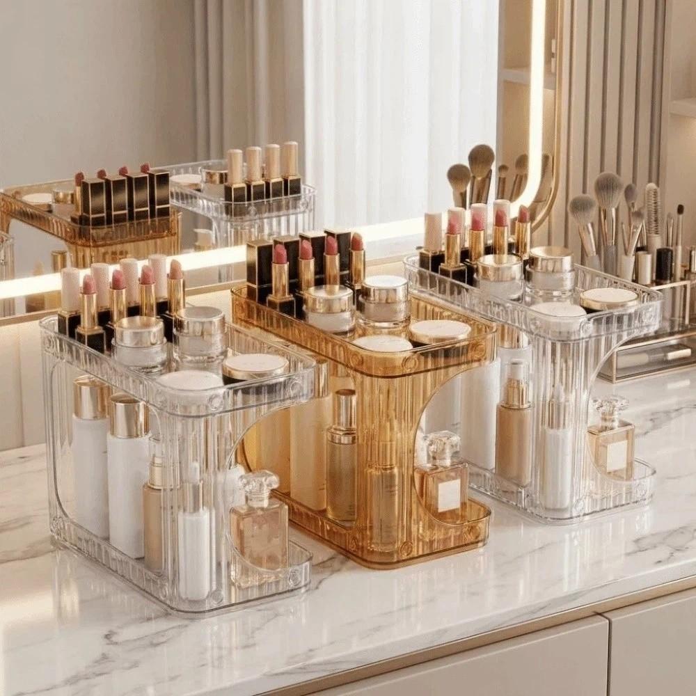 Double Layer Desktop Storage Shelf Transparent Kitchen Storage Box Desktop Placement