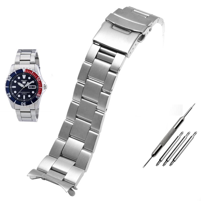 20MM 22MM Para SEIKO SKX007/009 SKX173/175 reloj plateado para hombre pulsera de reloj de acero inoxidable Hebilla plegable para reloj Correa + Herramienta