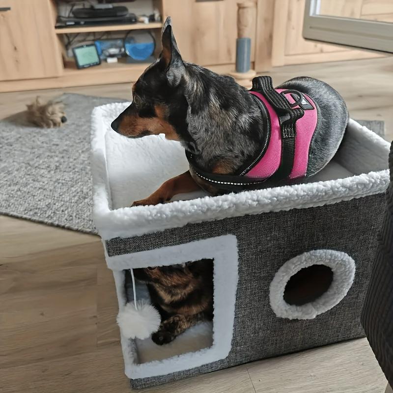 Luxury Cat Tree Bed with Scratching Post - Dual-Level 4-Season Pet Furniture, Organic Bamboo Base & Orthopedic Cushion