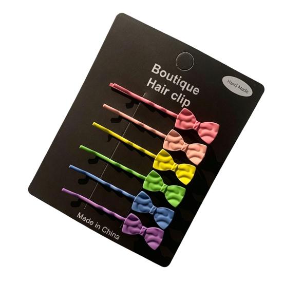 

6Pcs Girl Hairpins Baking Paint Process No Peeling Stable Grip Metal Clip Base Hair Pins Star Heart Bowknot Decor Candy Color Hair Clips C