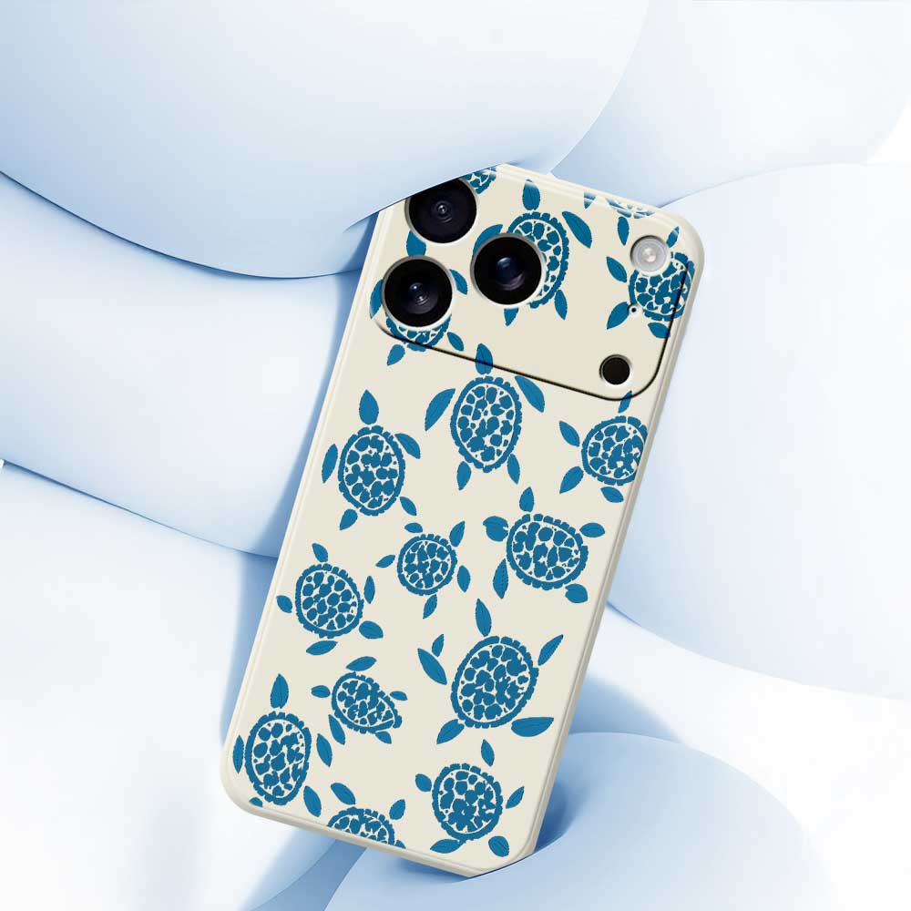 For iPhone 17 Pro Max Case Blue Turtle Pattern Printing Straight Edge TPU Phone Back Cover