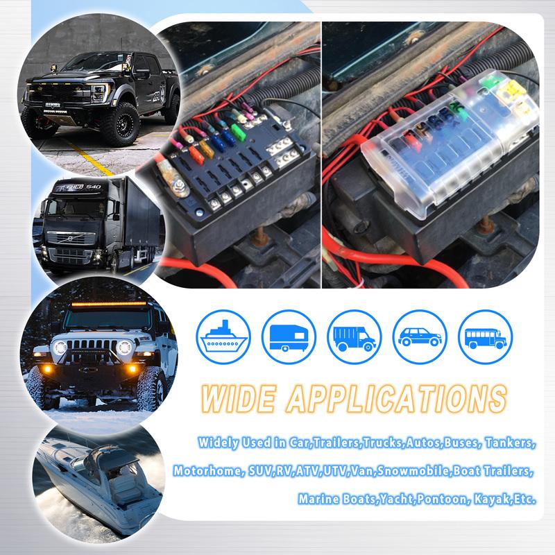 100A 6/12 Way Fuse Block Fuse Box with Stickers Waterproof Cover Fuse Panel for Automotive Cars Trucks RVs Campers Vans
