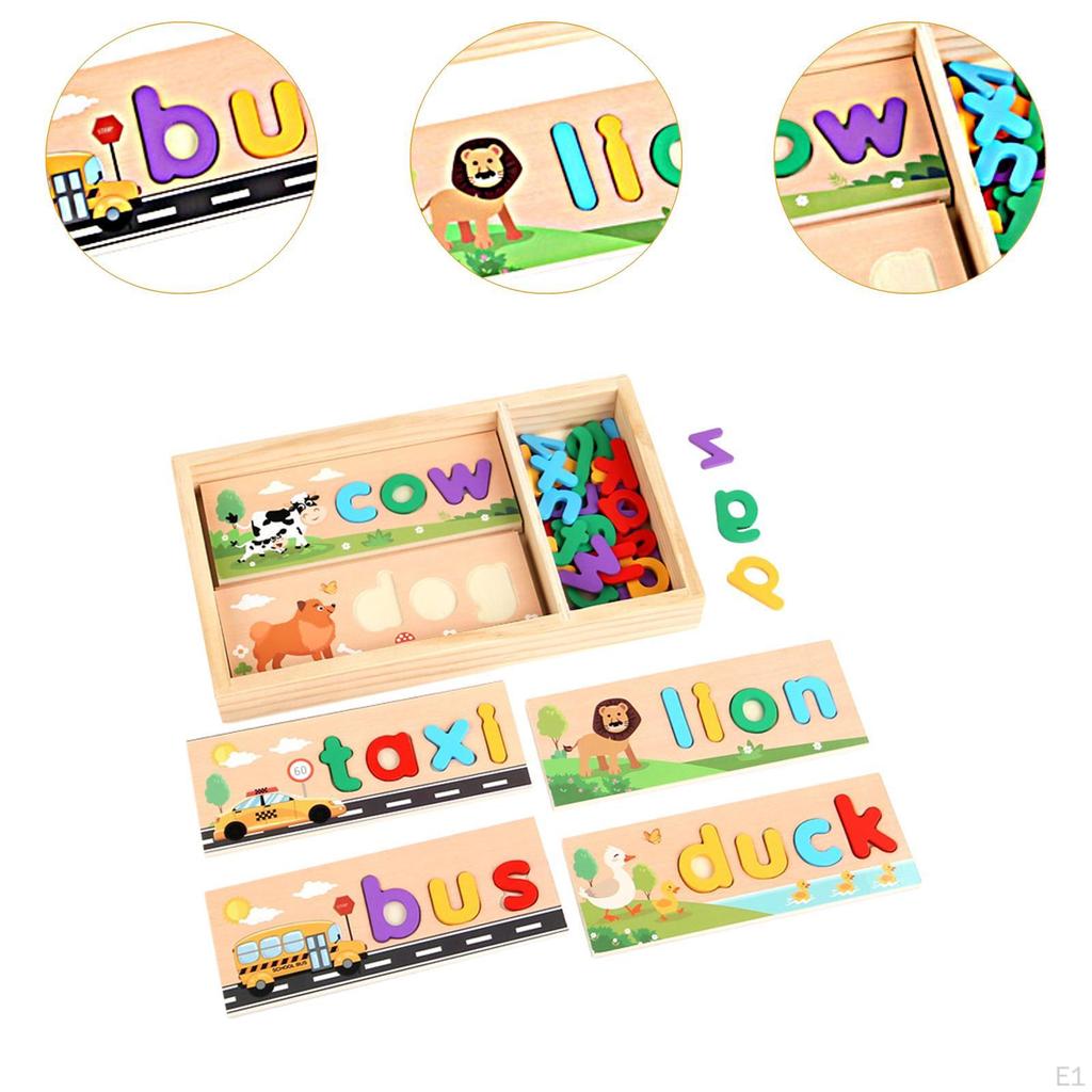 Wooden Spell Learning Toys for 2 3 4 5 Year Old Bright Color Puzzles Parent Child Phonics