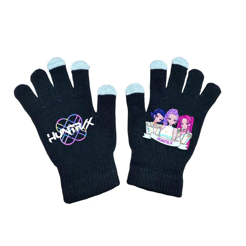 Kids Boys Girls Kpop Hunters Derpy Rumi Zoey Mira Printed Velvet Autumn Winter Warm Knitted Gloves