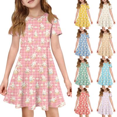 Girl Summer Dress Color & Print Short Sleeve Dress With Pocket Casual Dress Shorts Sleeve Party Dress Easter Day
