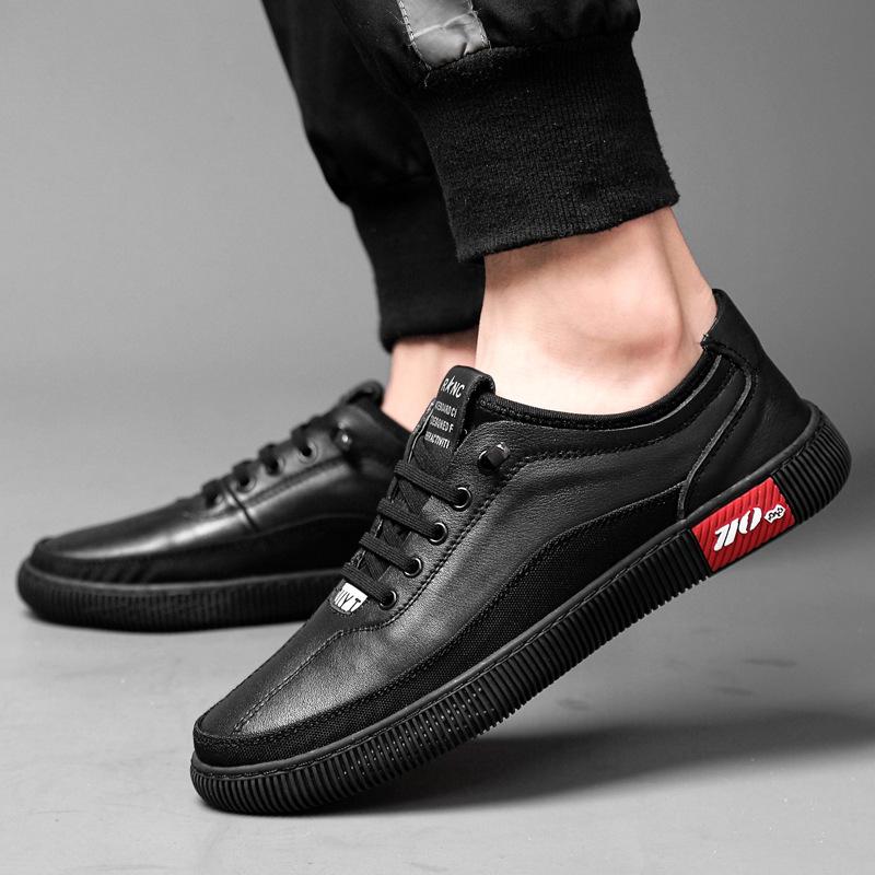 Men's Shoes 2025 New Summer Wear Free Lace-up Soft Sole Comfortable Casual Shoes Men's Trendy Leather Waterproof Board Shoes