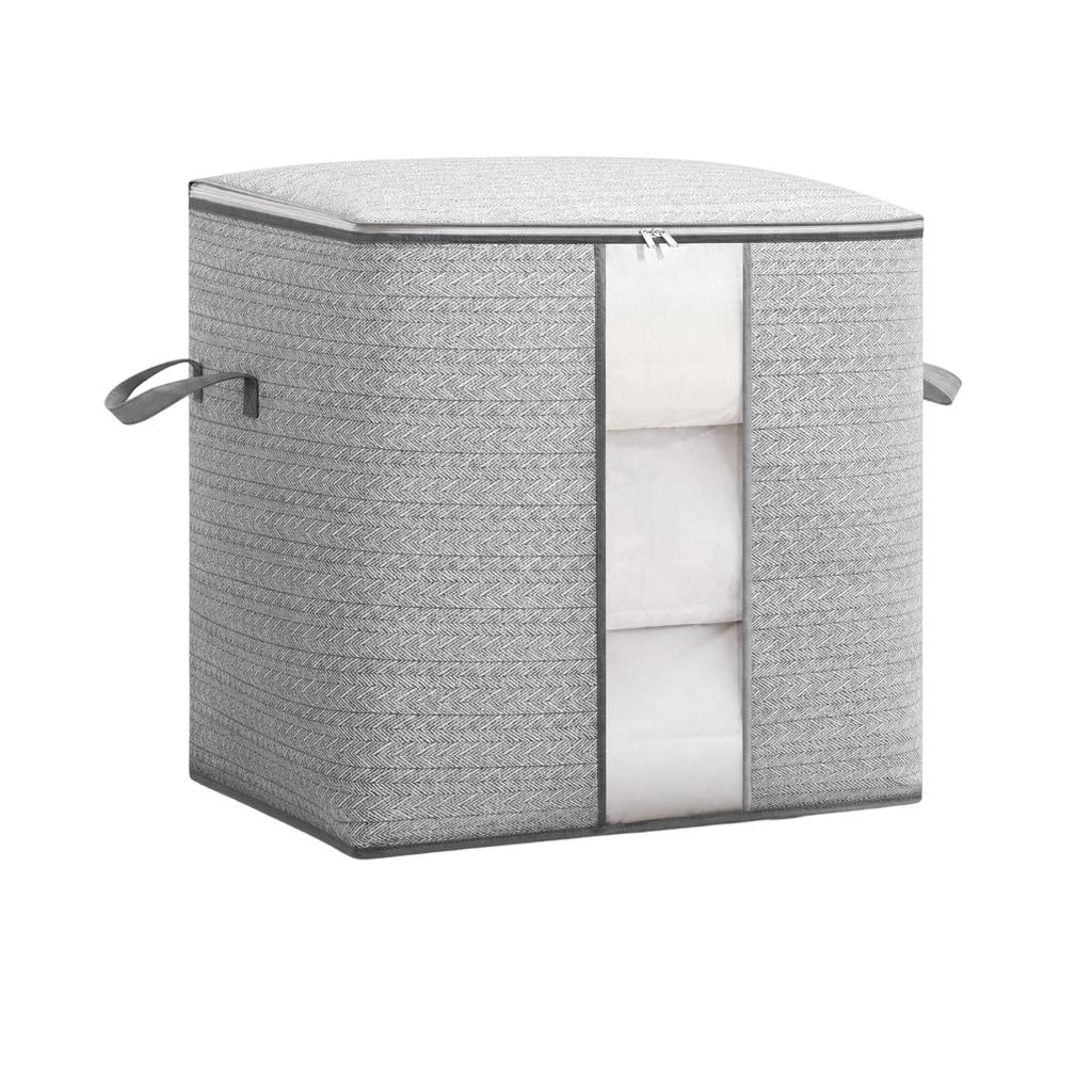 Fabric Storage Bag with Transparent Window and Zipper Lid Portable Handheld Organizer Box for Clothes Bedding and Household Items