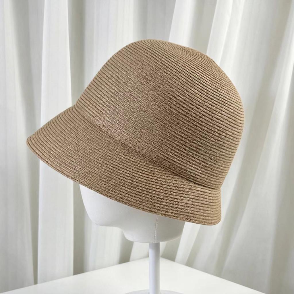 Fine straw bucket hat women's summer sunscreen plain bucket hat vacation straw hat foldable fashion sun hat