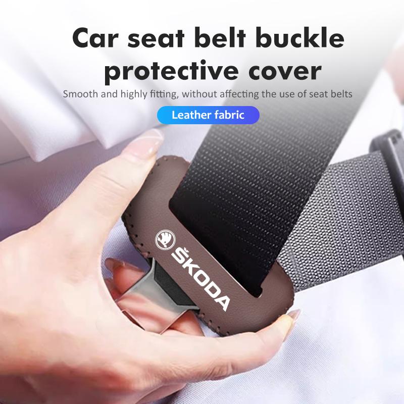 BHBD3 Car Seat Belt Buckle Cover Leather Protector Anti-collision Case For Skoda VRS Octavia 1 2 3 Rapid Kodiaq Karoq Fabia Kamiq