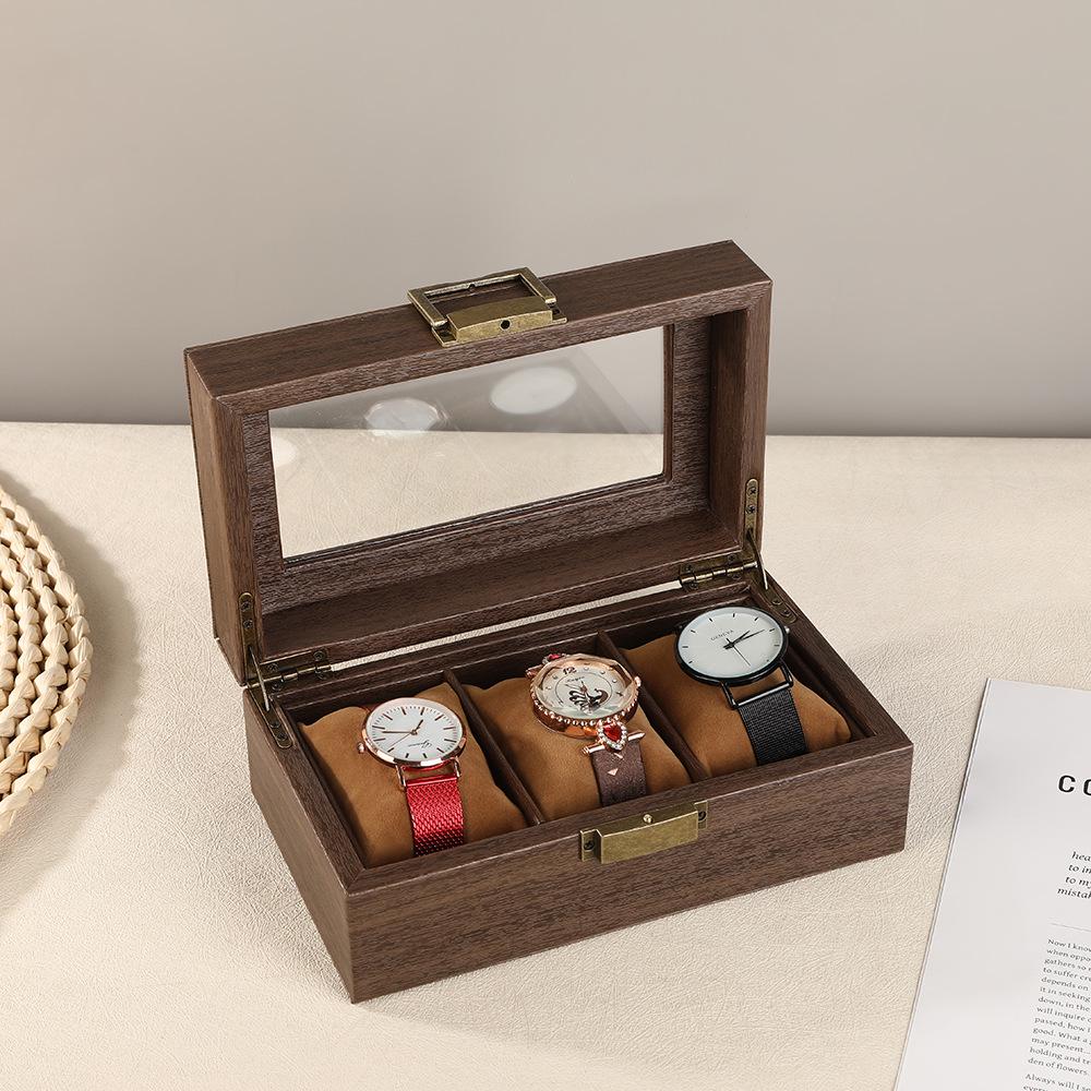 Vintage Wood Grain Leather Watch Box - High-End Bracelet Display & Storage Case