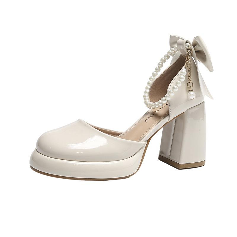 Mary Jane High Heels Women's 2024 Spring/Summer New French Style Style Paired with Thick Heel Sandals