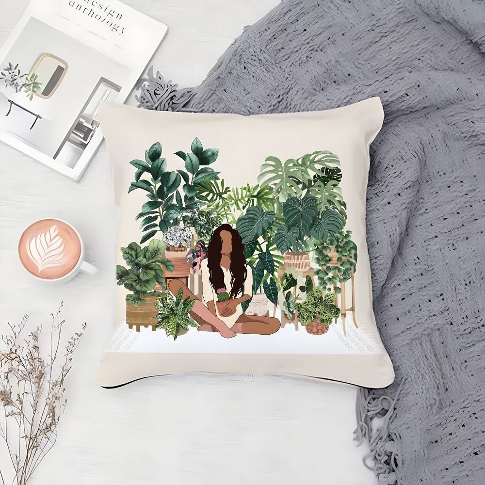 Elegante Einfache Blumenzüchtendes Mädchen Kissenbezug Druck Kissenbezug Wohnzimmer Sofa Kissenbezug Schlafzimmer Zimmerdeko