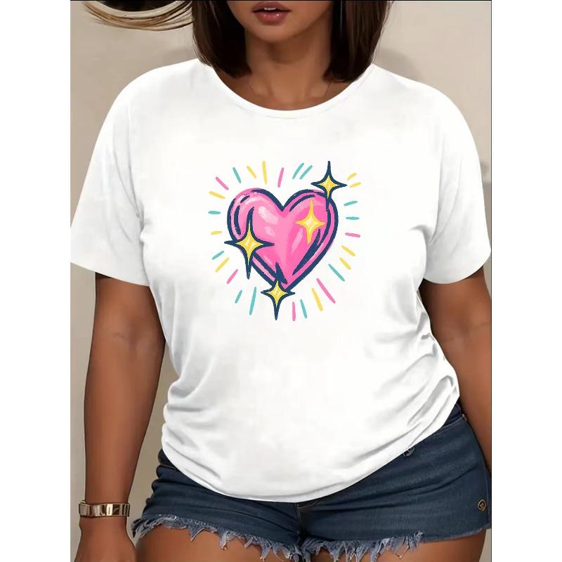 Women's "Shining Heart" Printed Short-sleeved T-shirt, for Unique and Fashionable Outfits. Made of Soft and Fiber with Moderate Elasticity,