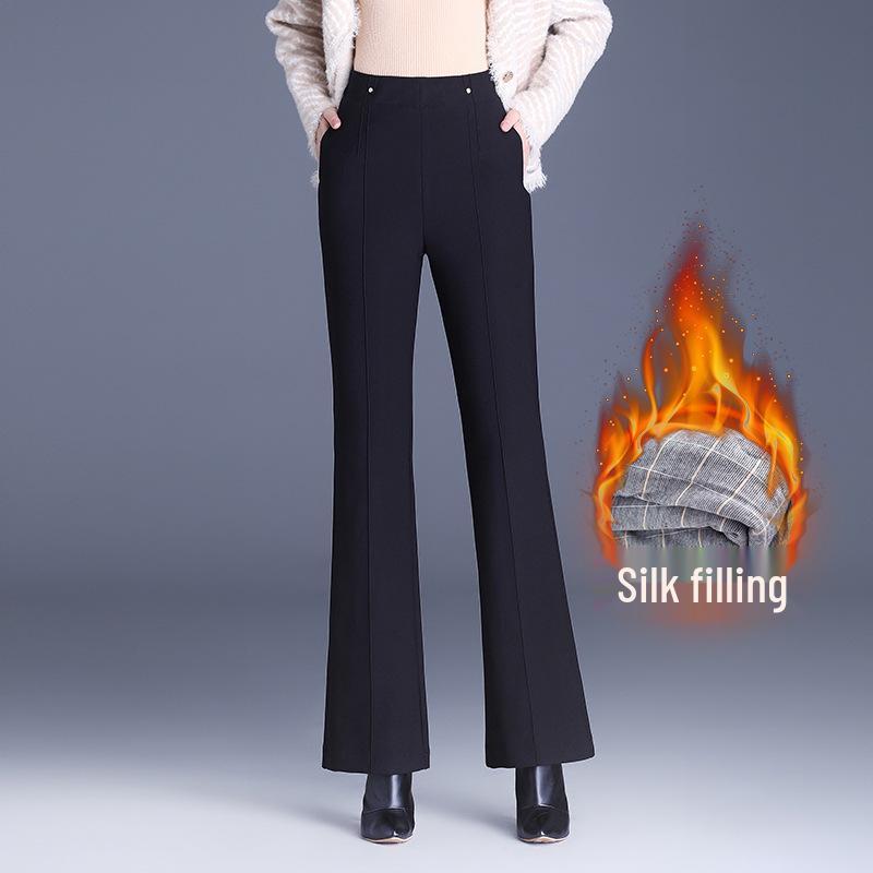 

Women s Winter 2026 Micro-Flare Silk Cotton Bell Bottom Pants, Thickened with Warm Plus Velvet M for 95-105 jin